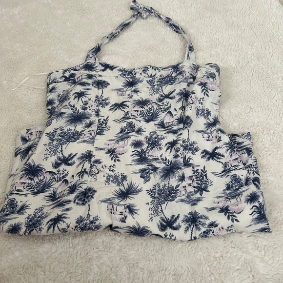 Abercrombie & Fitch Linen Blend Halter Mini Dress Size LP Blue White Tropical‎ - Picture 1 of 7